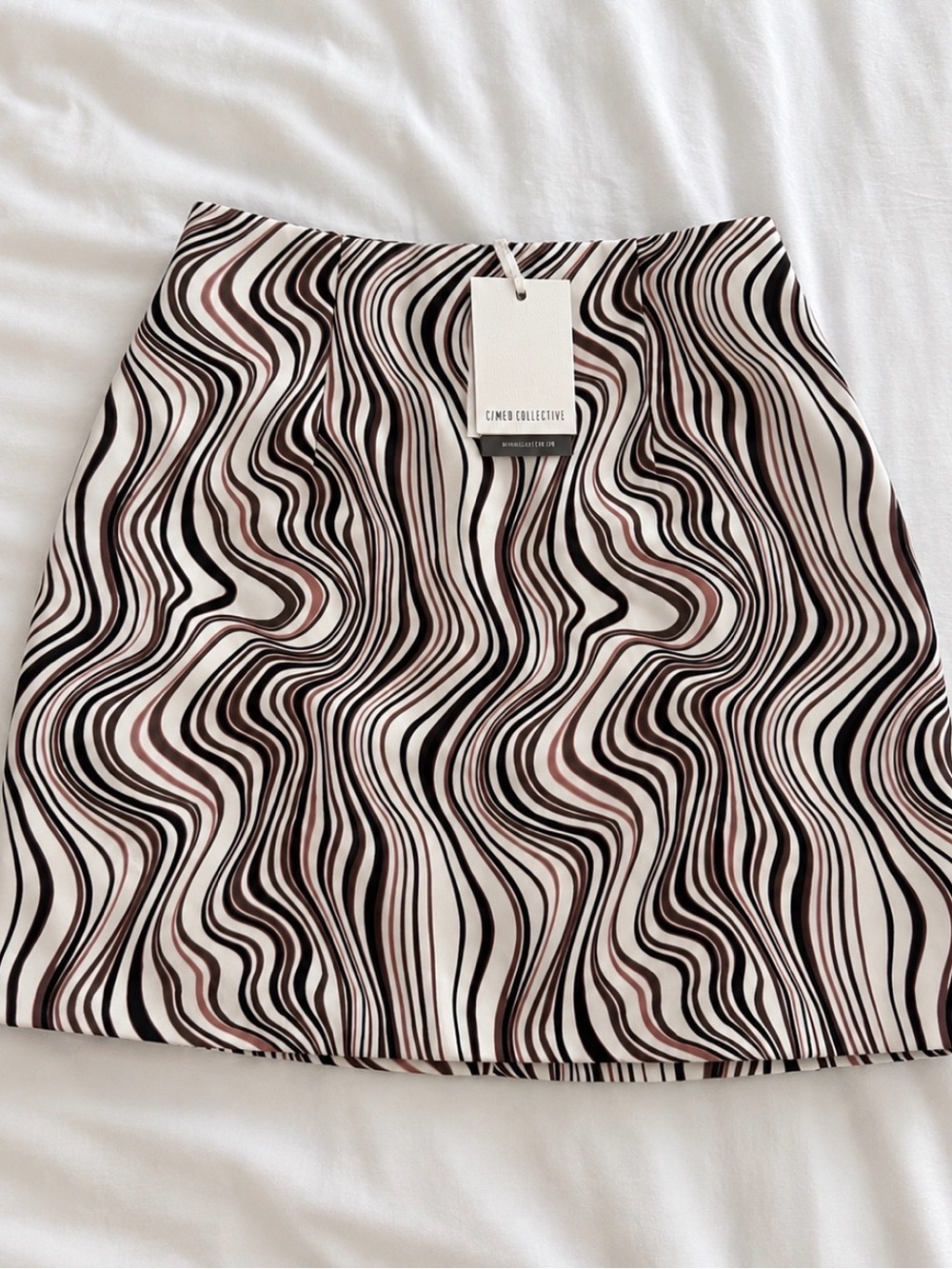 C/MEO Collective Pink & Black Wave-Print A-Line Skirt